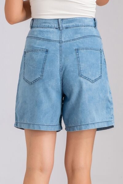 Kadın Beş Cepli Bleach Yıkama  Lyocell İnce Denim Kumaş Kot Şort M - bleach yıkama