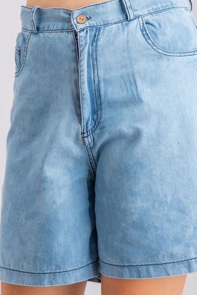 Kadın Beş Cepli Bleach Yıkama  Lyocell İnce Denim Kumaş Kot Şort M - bleach yıkama