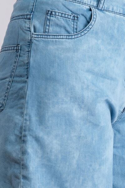 Kadın Beş Cepli Bleach Yıkama  Lyocell İnce Denim Kumaş Kot Şort M - bleach yıkama