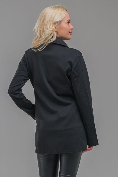 Kadın Siyah Renk Ön Kapitone Arka Çelik Örgü Kumaş Düğmeli Blazer Ceket S - Siyah