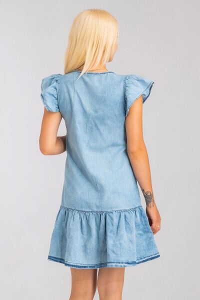 Büzgülü Kollu Önü Düğmeli Compact Penye Likralı Elbise bleach yıkama - S