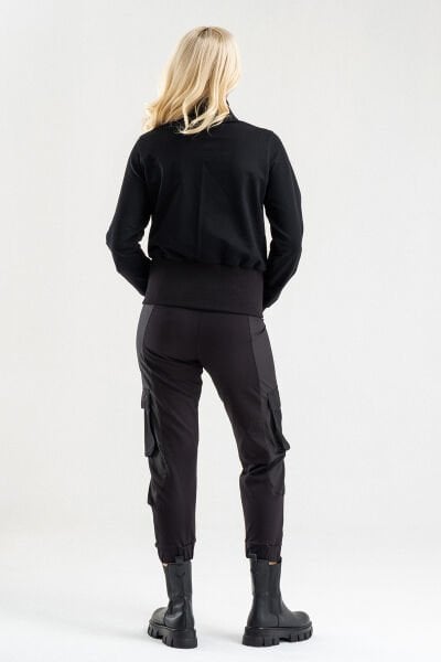 Siyah Volan Detaylı Fermuarlı Şık Sweat Ceket XXL