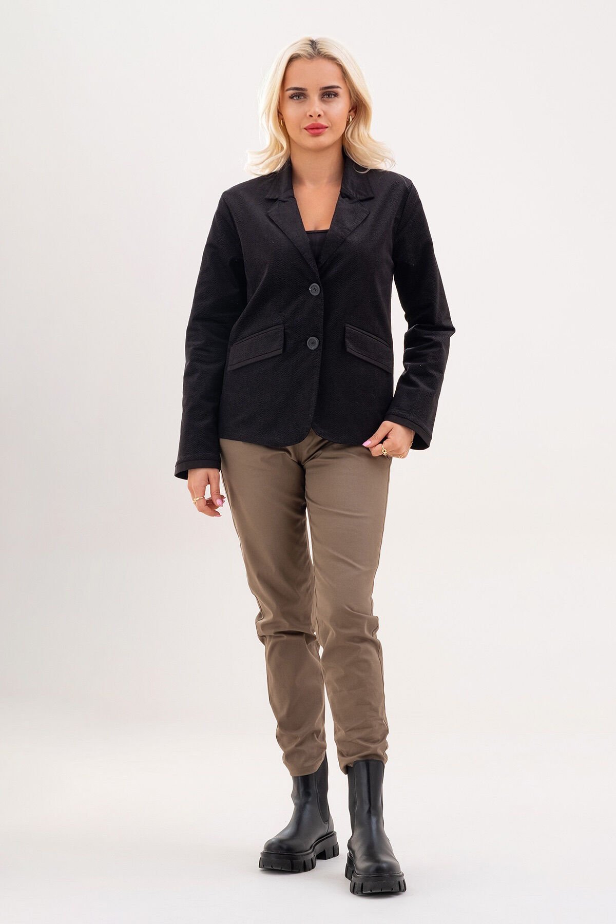 Bold & Young Kadın Baskılı Kadife Blazer Ceket – Likralı Pamuklu Kumaş, Astarlı, Çift Cepli 3XL - Balıksırtı