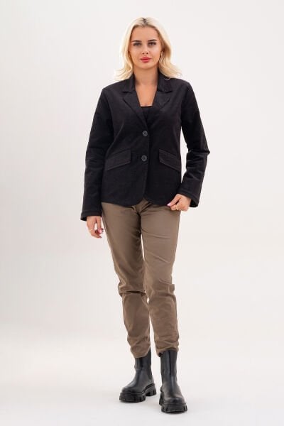 Bold & Young Kadın Baskılı Kadife Blazer Ceket – Likralı Pamuklu Kumaş, Astarlı, Çift Cepli 3XL - Balıksırtı