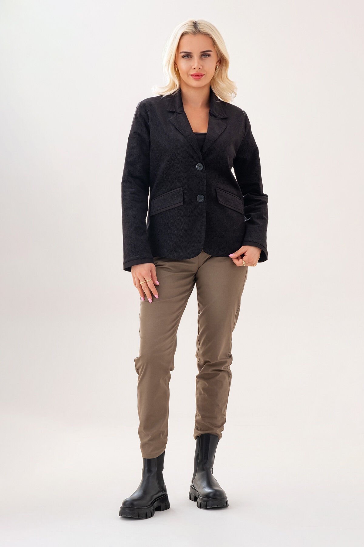 Bold & Young Kadın Baskılı Kadife Blazer Ceket – Likralı Pamuklu Kumaş, Astarlı, Çift Cepli 3XL - Balıksırtı