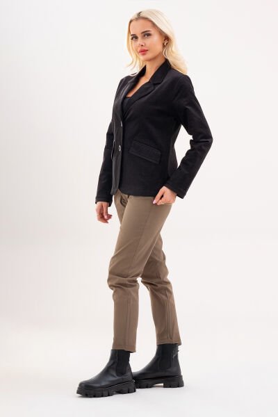 Bold & Young Kadın Baskılı Kadife Blazer Ceket – Likralı Pamuklu Kumaş, Astarlı, Çift Cepli 3XL - Balıksırtı