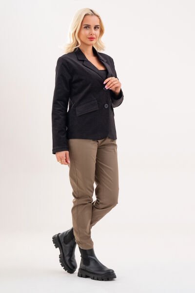 Bold & Young Kadın Baskılı Kadife Blazer Ceket – Likralı Pamuklu Kumaş, Astarlı, Çift Cepli 3XL - Balıksırtı
