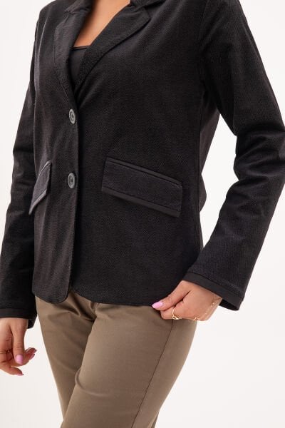 Bold & Young Kadın Baskılı Kadife Blazer Ceket – Likralı Pamuklu Kumaş, Astarlı, Çift Cepli 3XL - Balıksırtı