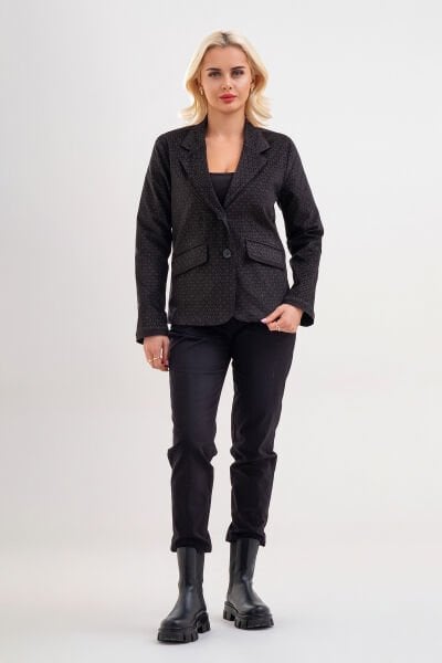 Bold & Young Kadın Baskılı Kadife Blazer Ceket – Likralı Pamuklu Kumaş, Astarlı, Çift Cepli 3XL - Siyah Desenli