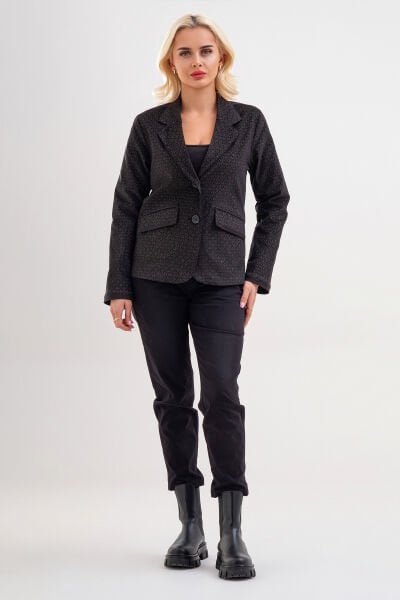 Bold & Young Kadın Baskılı Kadife Blazer Ceket – Likralı Pamuklu Kumaş, Astarlı, Çift Cepli 3XL - Siyah Desenli