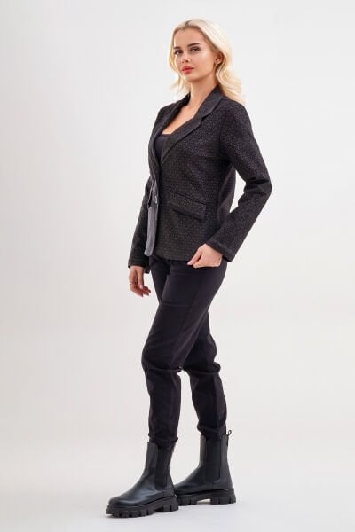 Bold & Young Kadın Baskılı Kadife Blazer Ceket – Likralı Pamuklu Kumaş, Astarlı, Çift Cepli 3XL - Siyah Desenli