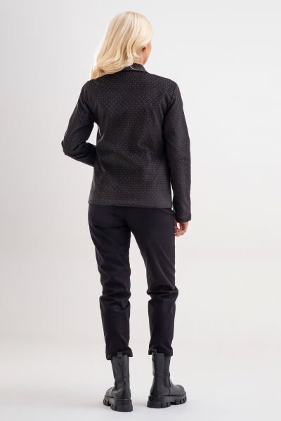 Bold & Young Kadın Baskılı Kadife Blazer Ceket – Likralı Pamuklu Kumaş, Astarlı, Çift Cepli 3XL - Siyah Desenli
