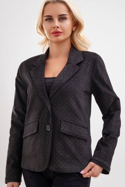 Bold & Young Kadın Baskılı Kadife Blazer Ceket – Likralı Pamuklu Kumaş, Astarlı, Çift Cepli 3XL - Siyah Desenli