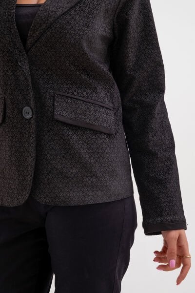 Bold & Young Kadın Baskılı Kadife Blazer Ceket – Likralı Pamuklu Kumaş, Astarlı, Çift Cepli 3XL - Siyah Desenli