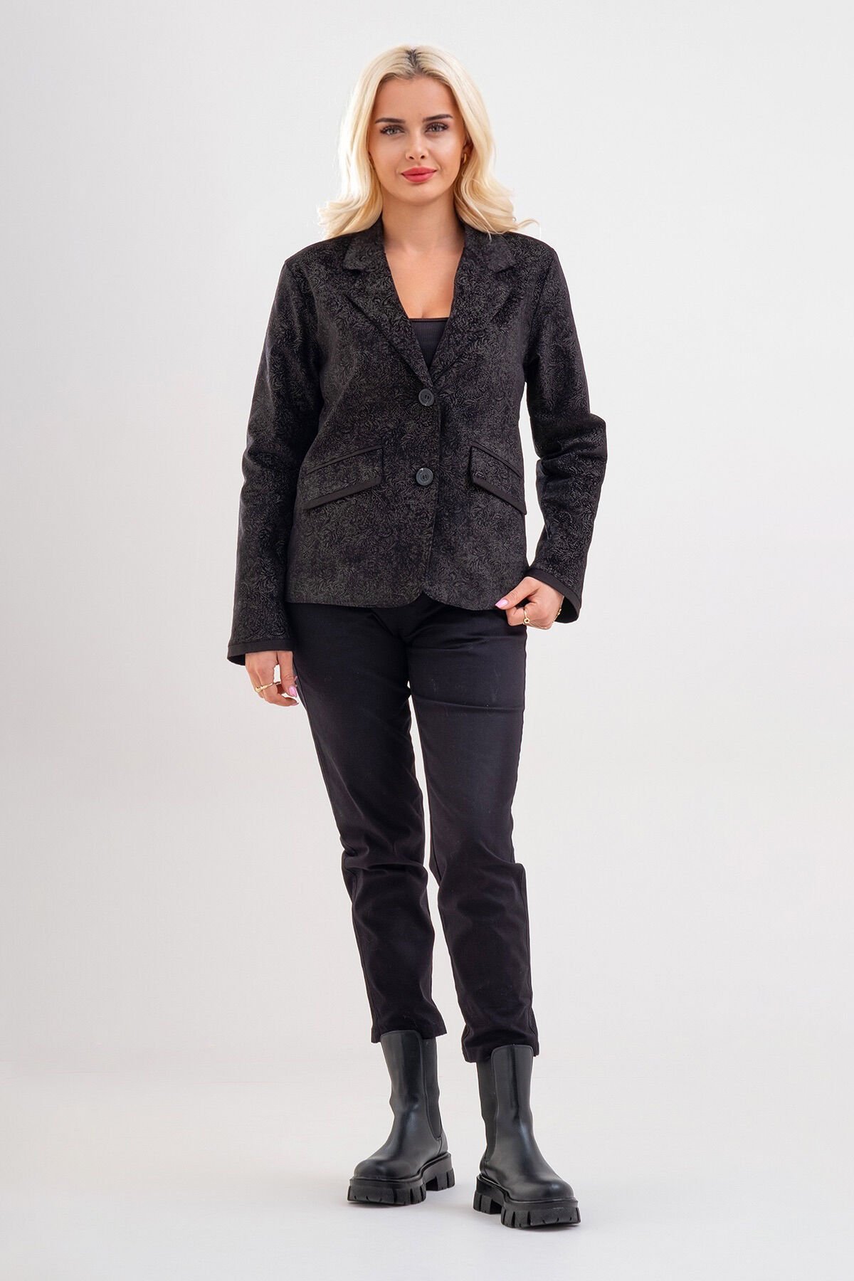 Bold & Young Kadın Baskılı Kadife Blazer Ceket – Likralı Pamuklu Kumaş, Astarlı, Çift Cepli 3XL - Kadife Desenli