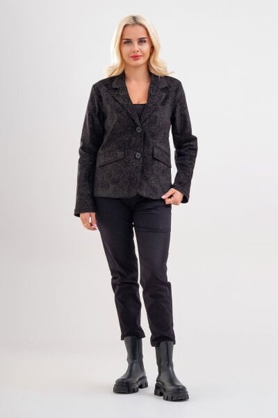 Bold & Young Kadın Baskılı Kadife Blazer Ceket – Likralı Pamuklu Kumaş, Astarlı, Çift Cepli 3XL - Kadife Desenli