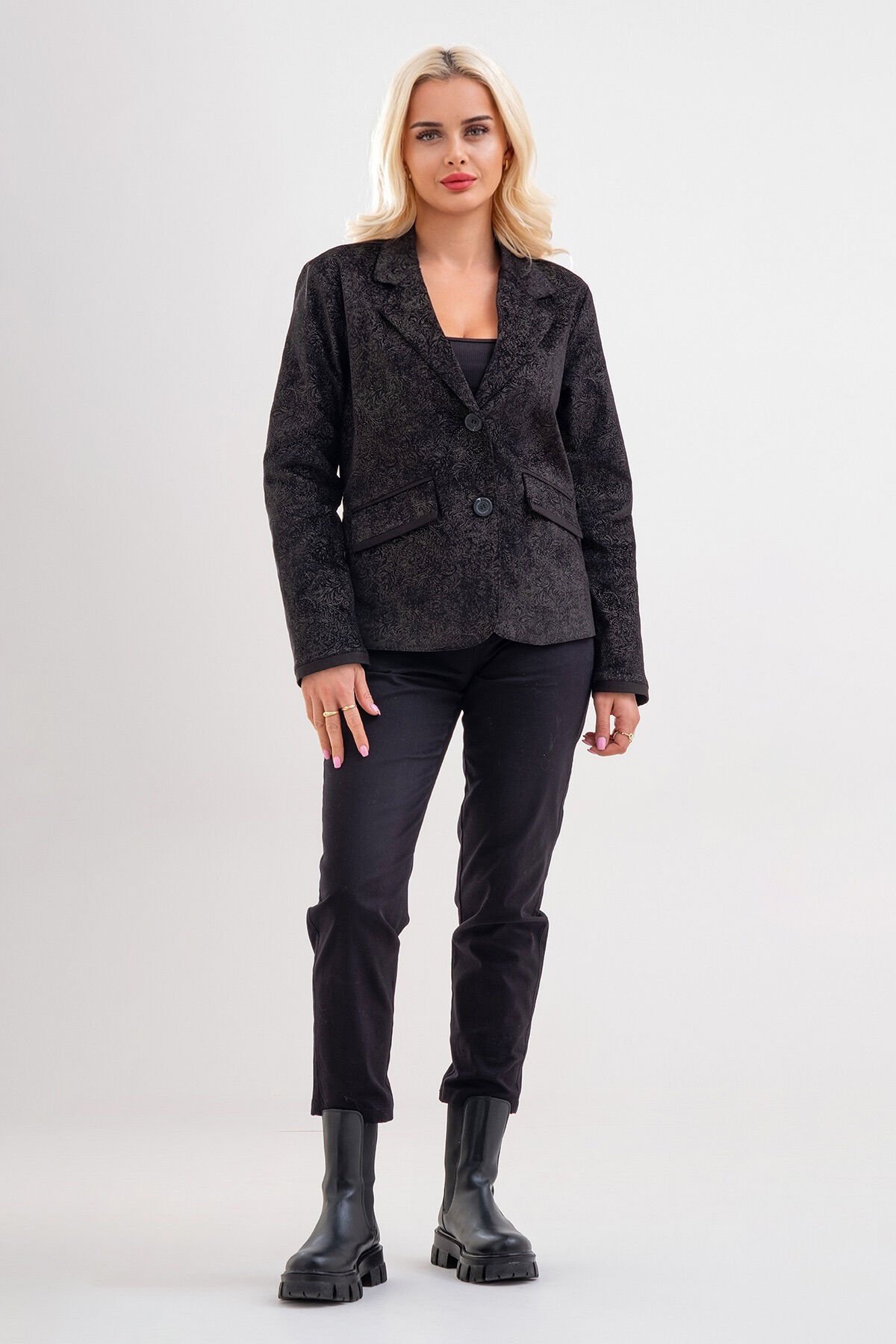 Bold & Young Kadın Baskılı Kadife Blazer Ceket – Likralı Pamuklu Kumaş, Astarlı, Çift Cepli 3XL - Kadife Desenli