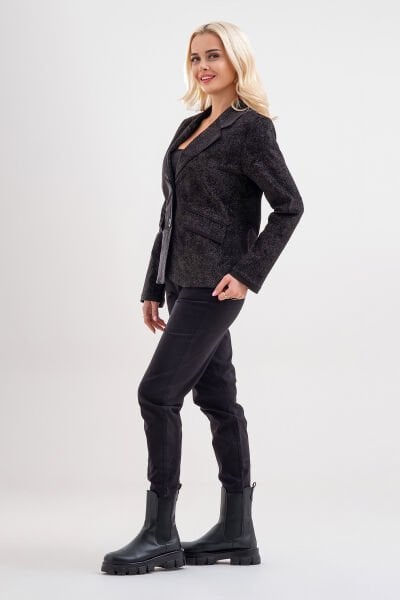 Bold & Young Kadın Baskılı Kadife Blazer Ceket – Likralı Pamuklu Kumaş, Astarlı, Çift Cepli 3XL - Kadife Desenli