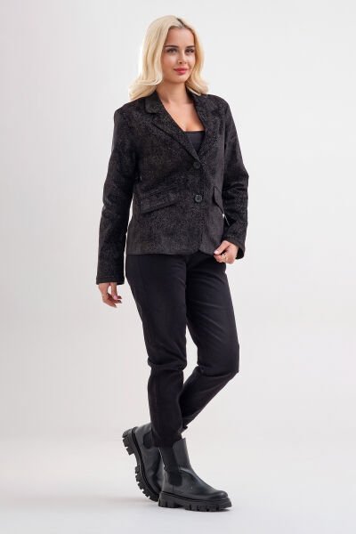 Bold & Young Kadın Baskılı Kadife Blazer Ceket – Likralı Pamuklu Kumaş, Astarlı, Çift Cepli 3XL - Kadife Desenli