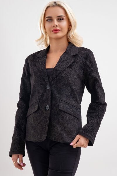 Bold & Young Kadın Baskılı Kadife Blazer Ceket – Likralı Pamuklu Kumaş, Astarlı, Çift Cepli 3XL - Kadife Desenli