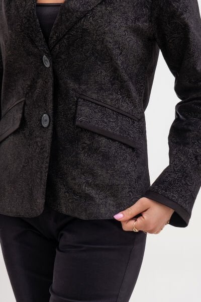 Bold & Young Kadın Baskılı Kadife Blazer Ceket – Likralı Pamuklu Kumaş, Astarlı, Çift Cepli 3XL - Kadife Desenli