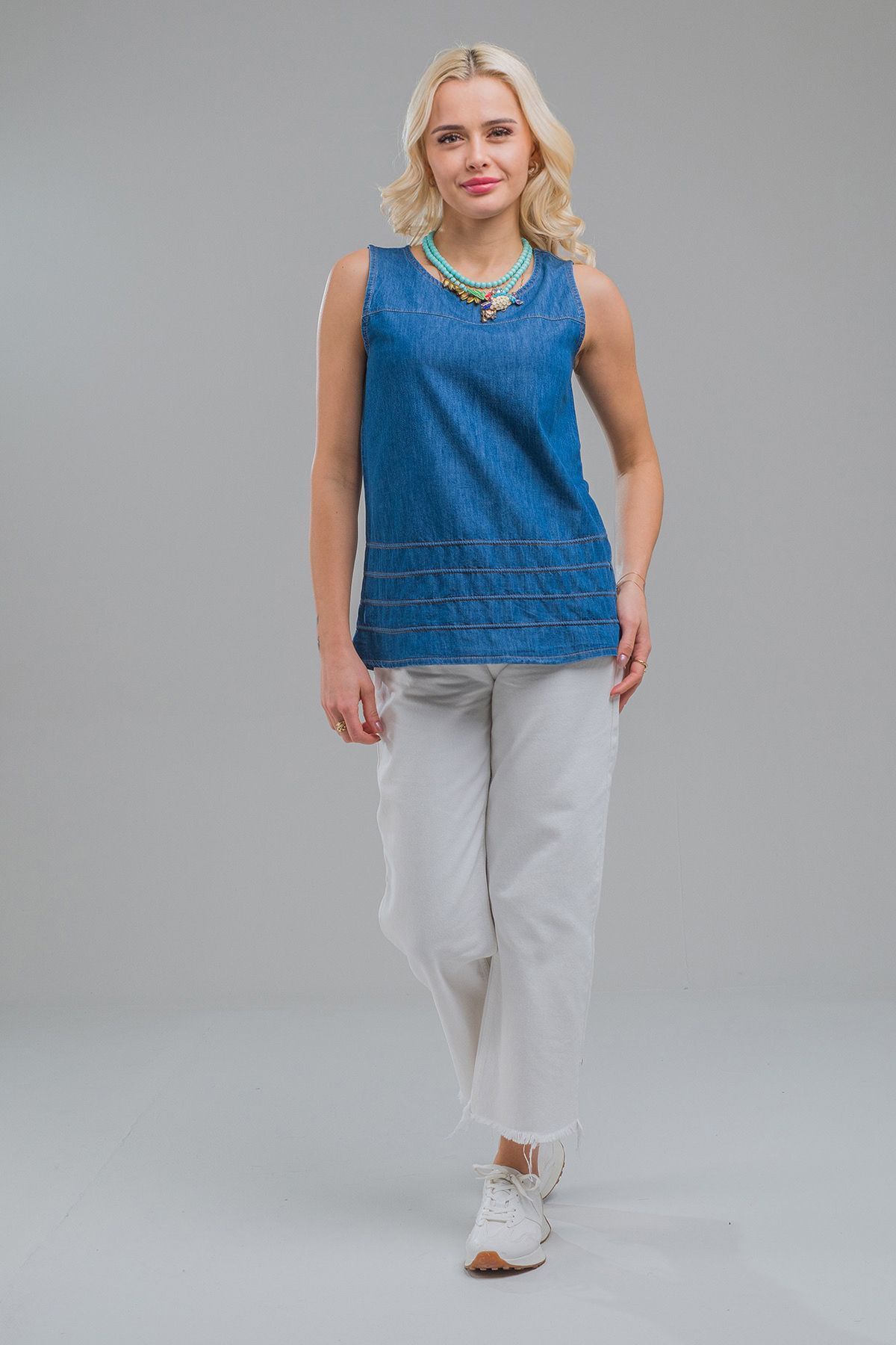 Kadın İndigo Fitilli  Dökümlü Yıkamalı Britli İnce Kot Atlet indigo - L