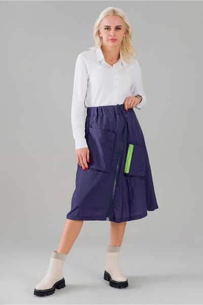 Kadın Yeşil Astarlı Fermuarlı Astarlı Cepli Paraşüt Etek indigo - M