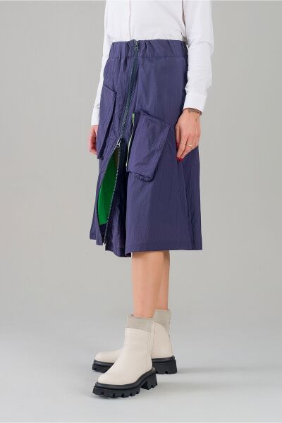 Kadın Yeşil Astarlı Fermuarlı Astarlı Cepli Paraşüt Etek indigo - M