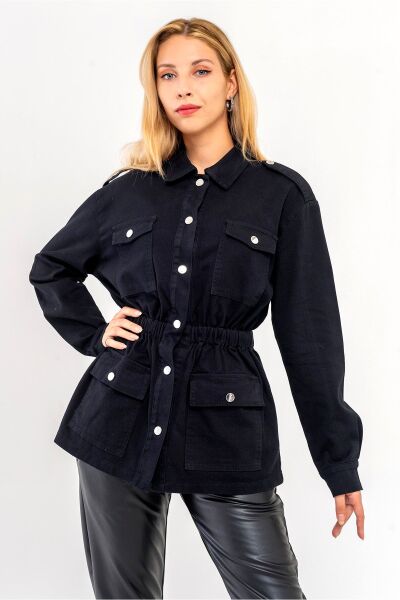 Kadın Çıtçıtlı Bel Lastikli Likralı Pamuklu Siyah Mont M - Siyah