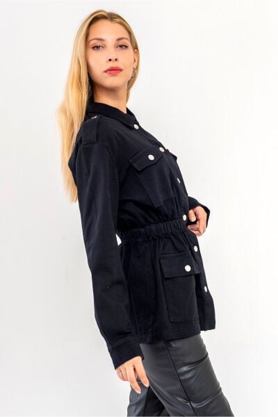 Kadın Çıtçıtlı Bel Lastikli Likralı Pamuklu Siyah Mont M - Siyah