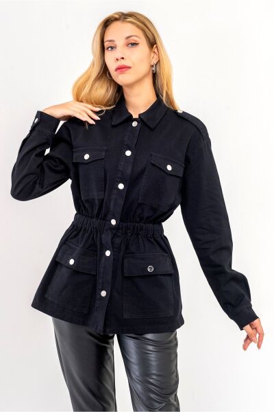 Kadın Çıtçıtlı Bel Lastikli Likralı Pamuklu Siyah Mont M - Siyah