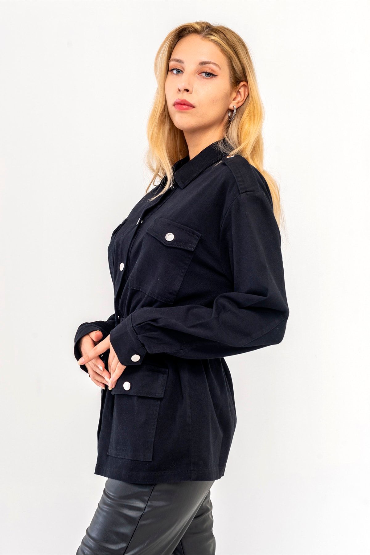 Kadın Çıtçıtlı Bel Lastikli Likralı Pamuklu Siyah Mont L - Siyah