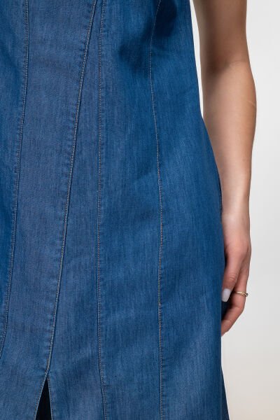 Bold and Young Kadın Yırtmaçlı V Yakalı Kolsuz Pamuklu Elbise 3XL - indigo