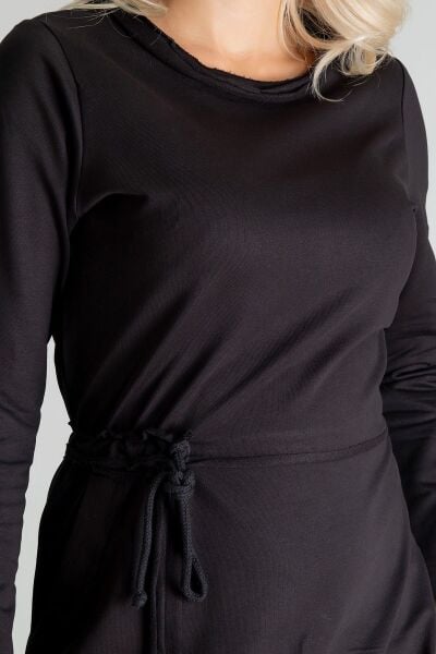 Kadın UzunKol  Pis Dikişli Yakalı Tek  Cepli Tünelli Pamuk  Likralı Örme Kumaş  Elbise Siyah - S