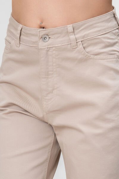 Kadın Bol Paça Beş Cepli Paça Saçaklı Likralı Pamuklu Pantolon XXL - BEJ