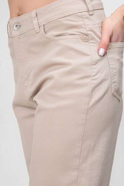 Kadın Bol Paça Beş Cepli Paça Saçaklı Likralı Pamuklu Pantolon XXL - BEJ