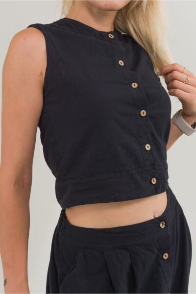 Kadın Siyah Renk Plili Önden Düğmeli Celpli Pamuklu Etek Siyah - S