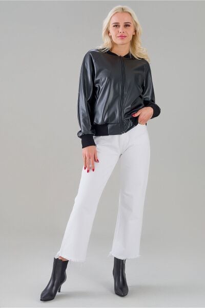 Bold & Young Kadın Siyah Bomber Ceket Siyah Suni Deri - S