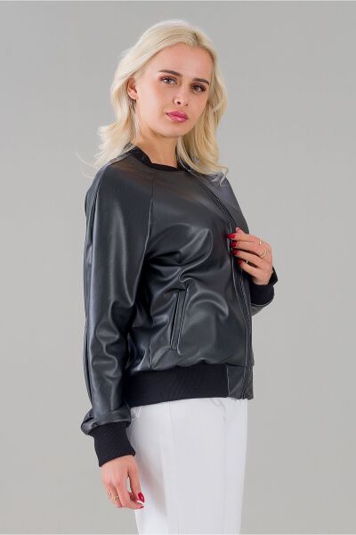 Bold & Young Kadın Siyah Bomber Ceket Siyah Suni Deri - S
