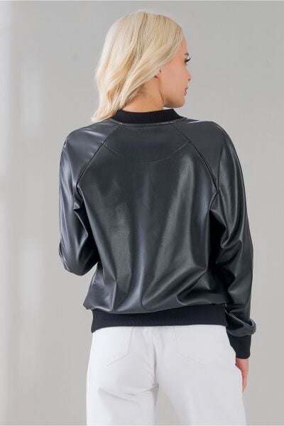 Bold & Young Kadın Siyah Bomber Ceket Siyah Suni Deri - S