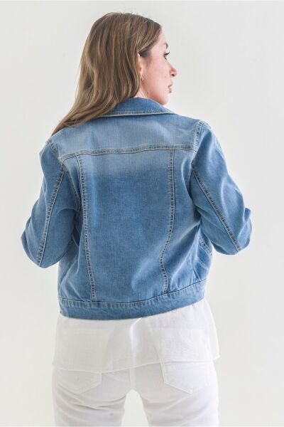 Power Streç Yıpratmalı Bleach Washing Denim Ceket sky Blue - 44
