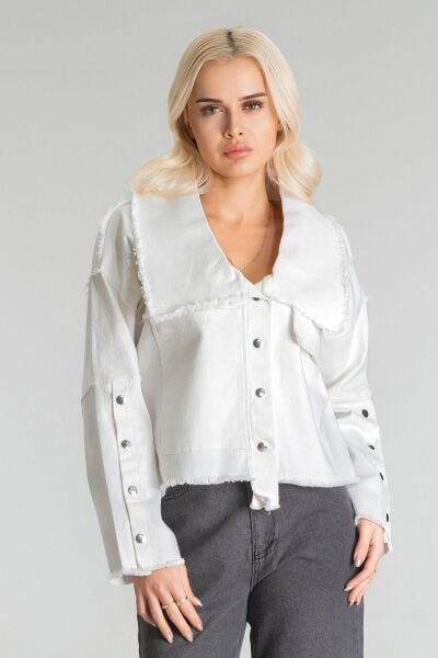 Kadın Power Likralı Pamuklu Kumaş Kol ve Önü Çıt Çıtlı Pis Dikişli Mont Ekru - XL