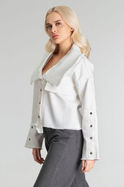 Kadın Power Likralı Pamuklu Kumaş Kol ve Önü Çıt Çıtlı Pis Dikişli Mont Ekru - XL