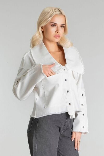 Kadın Power Likralı Pamuklu Kumaş Kol ve Önü Çıt Çıtlı Pis Dikişli Mont Ekru - XL