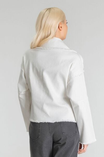 Kadın Power Likralı Pamuklu Kumaş Kol ve Önü Çıt Çıtlı Pis Dikişli Mont Ekru - XL
