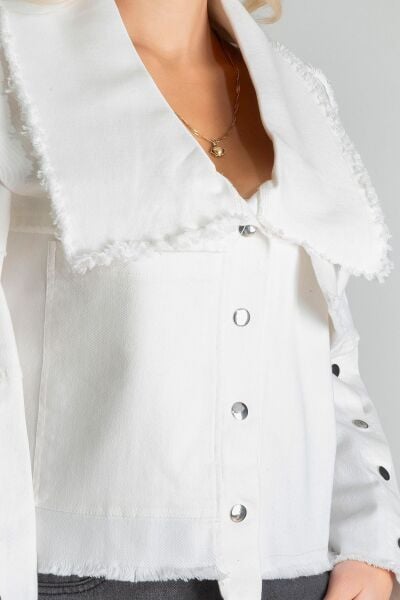 Kadın Power Likralı Pamuklu Kumaş Kol ve Önü Çıt Çıtlı Pis Dikişli Mont Ekru - XL