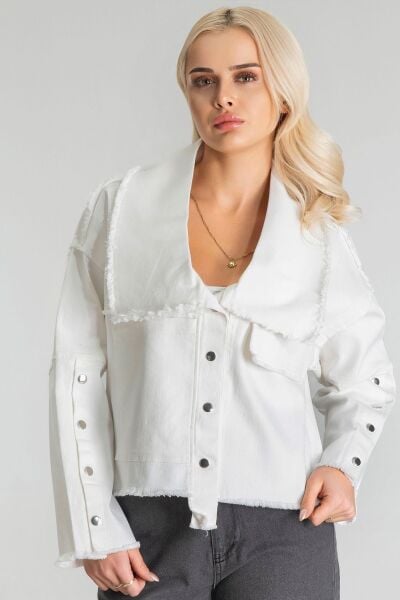 Kadın Power Likralı Pamuklu Kumaş Kol ve Önü Çıt Çıtlı Pis Dikişli Mont Ekru - XL