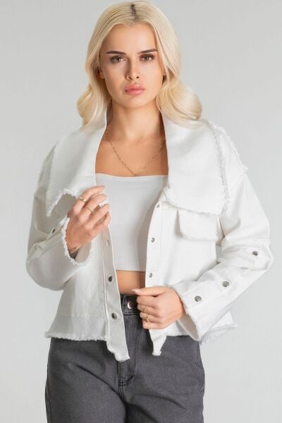 Kadın Power Likralı Pamuklu Kumaş Kol ve Önü Çıt Çıtlı Pis Dikişli Mont Ekru - XL