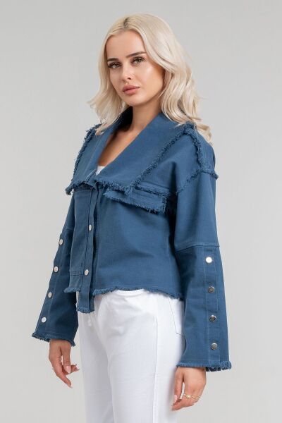 Kadın Power Likralı Pamuklu Kumaş Kol ve Önü Çıt Çıtlı Pis Dikişli Mont PETROL - M