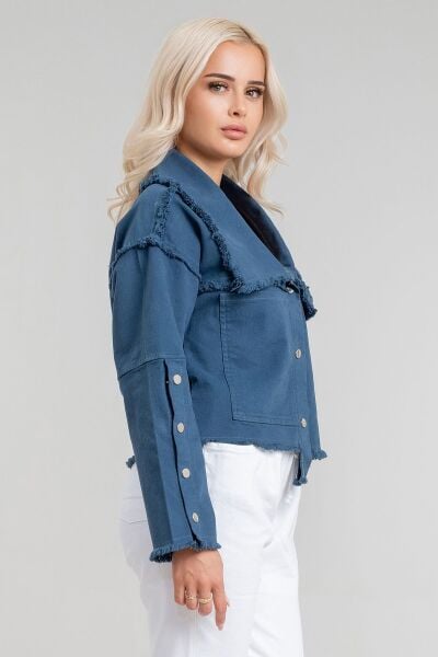 Kadın Power Likralı Pamuklu Kumaş Kol ve Önü Çıt Çıtlı Pis Dikişli Mont PETROL - M